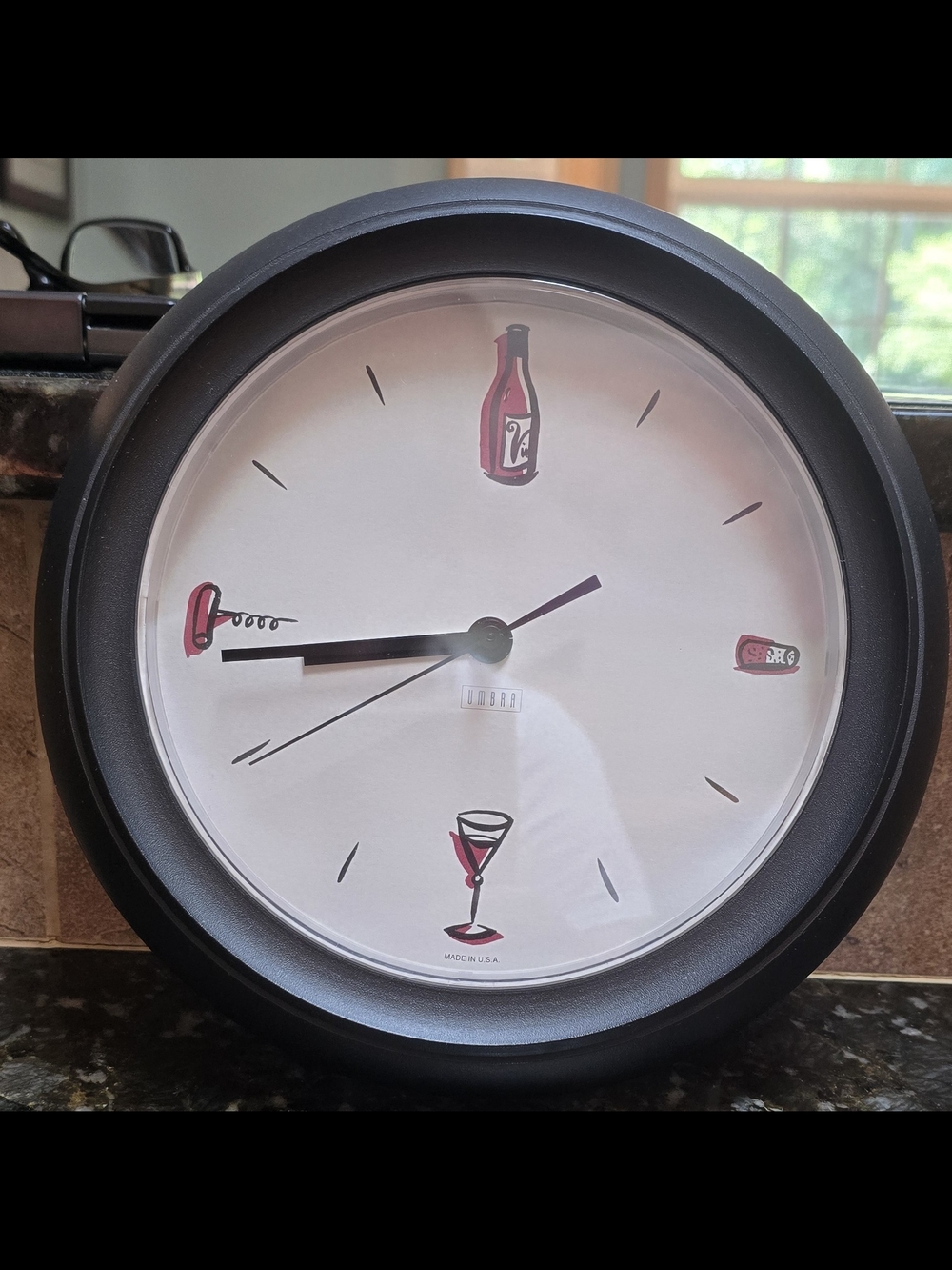 Umbra Black White Wall Clock with Red Wine Accents